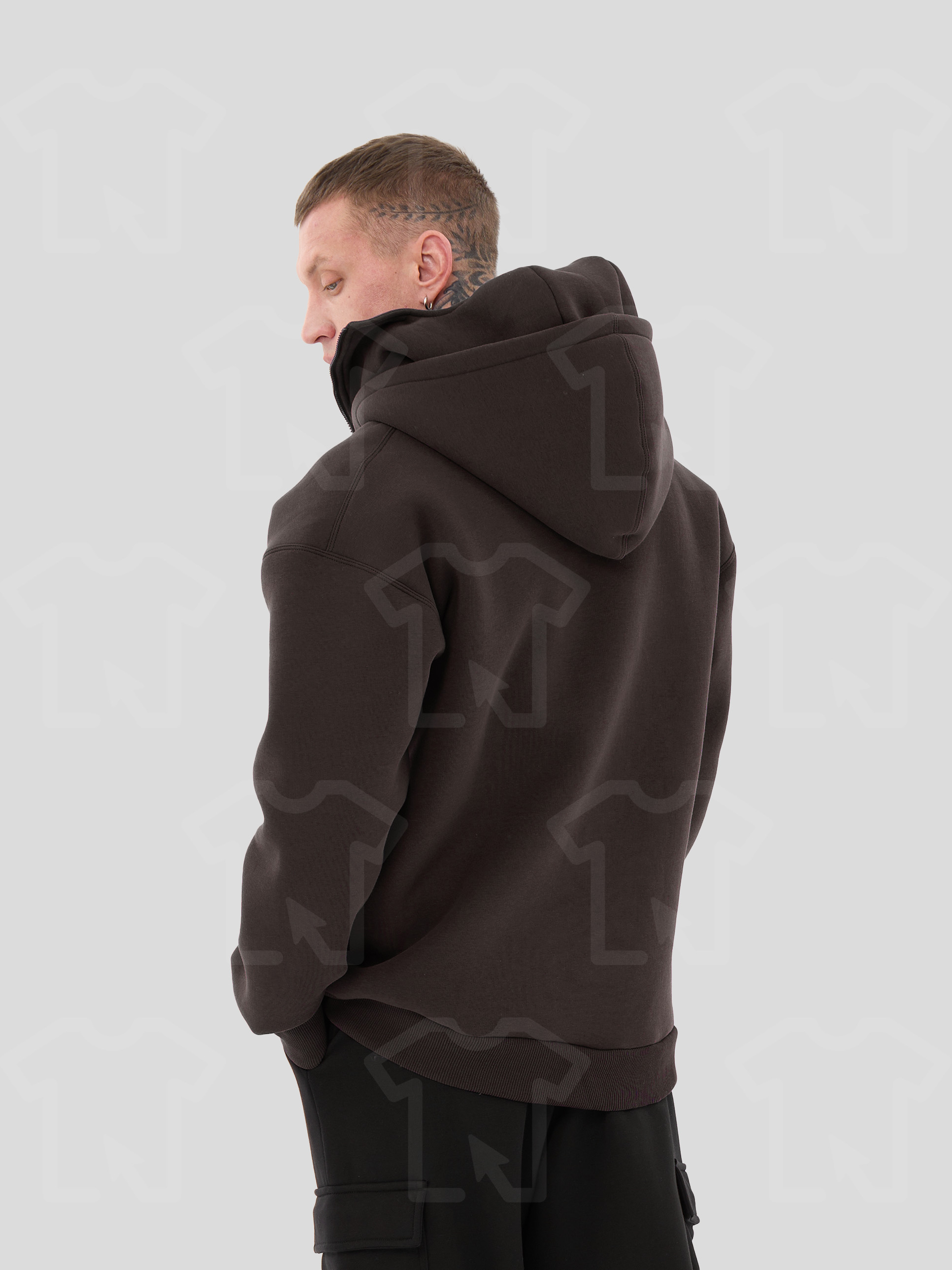 Худи Oversize BALACLAVA ZIP (на молнии) Премиум с начесом, цвет: темно-коричневый, мужские 